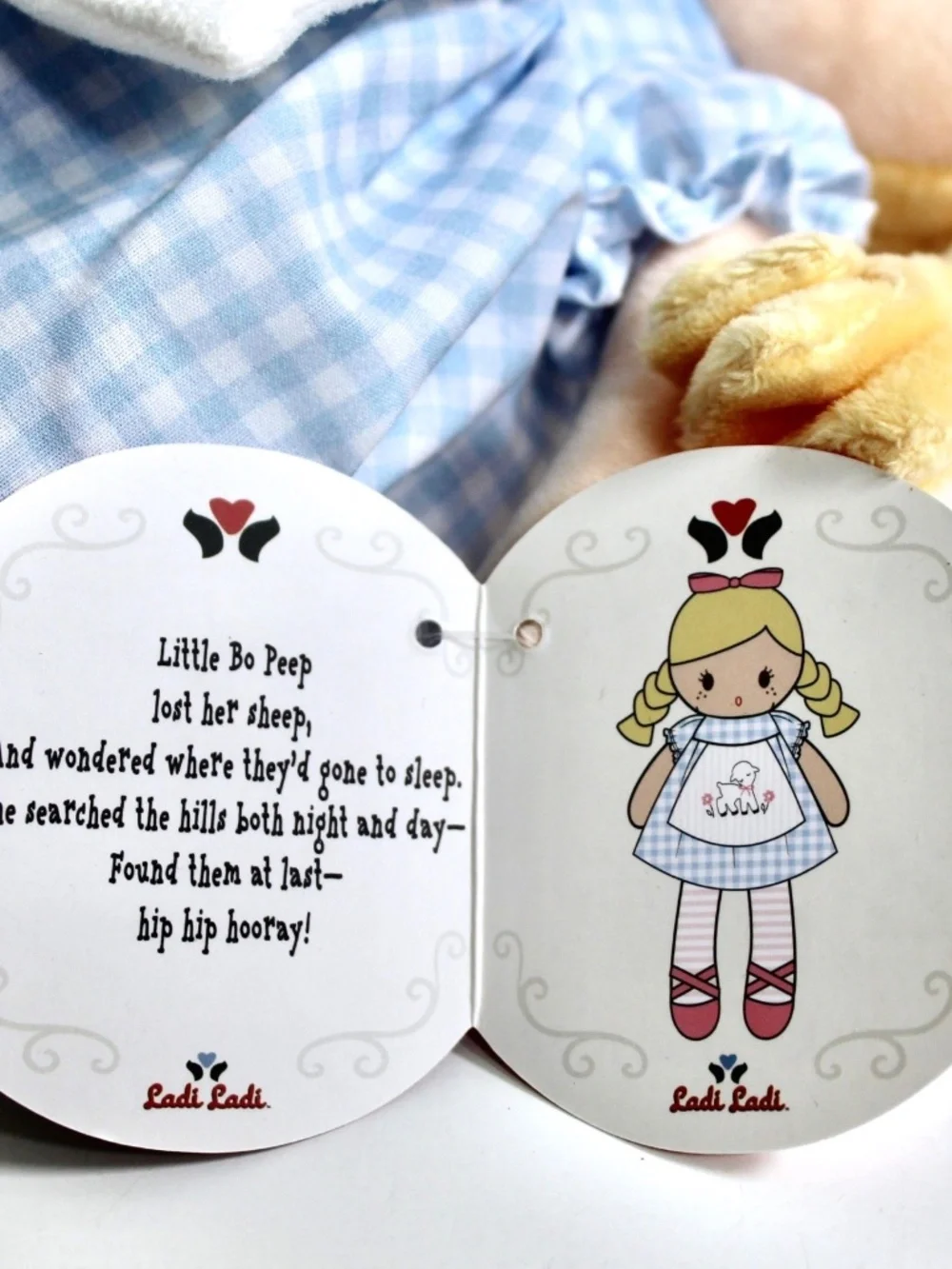 Ladi Ladi Little Bo Peep Blonde Plush Rag Doll Lovey Blue Gingham Dress 15